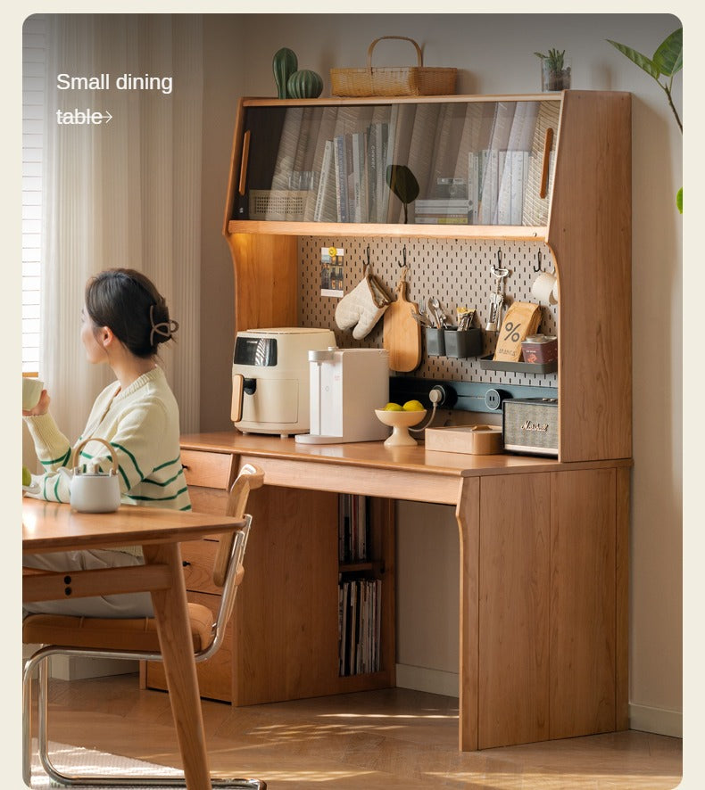 Cherry Wood Desk and Bookshelf Integrated Office Desk
