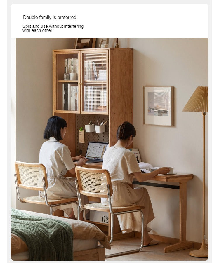 Oak, Cherry Solid Wood Desk Bookshelf Integrated Study Table