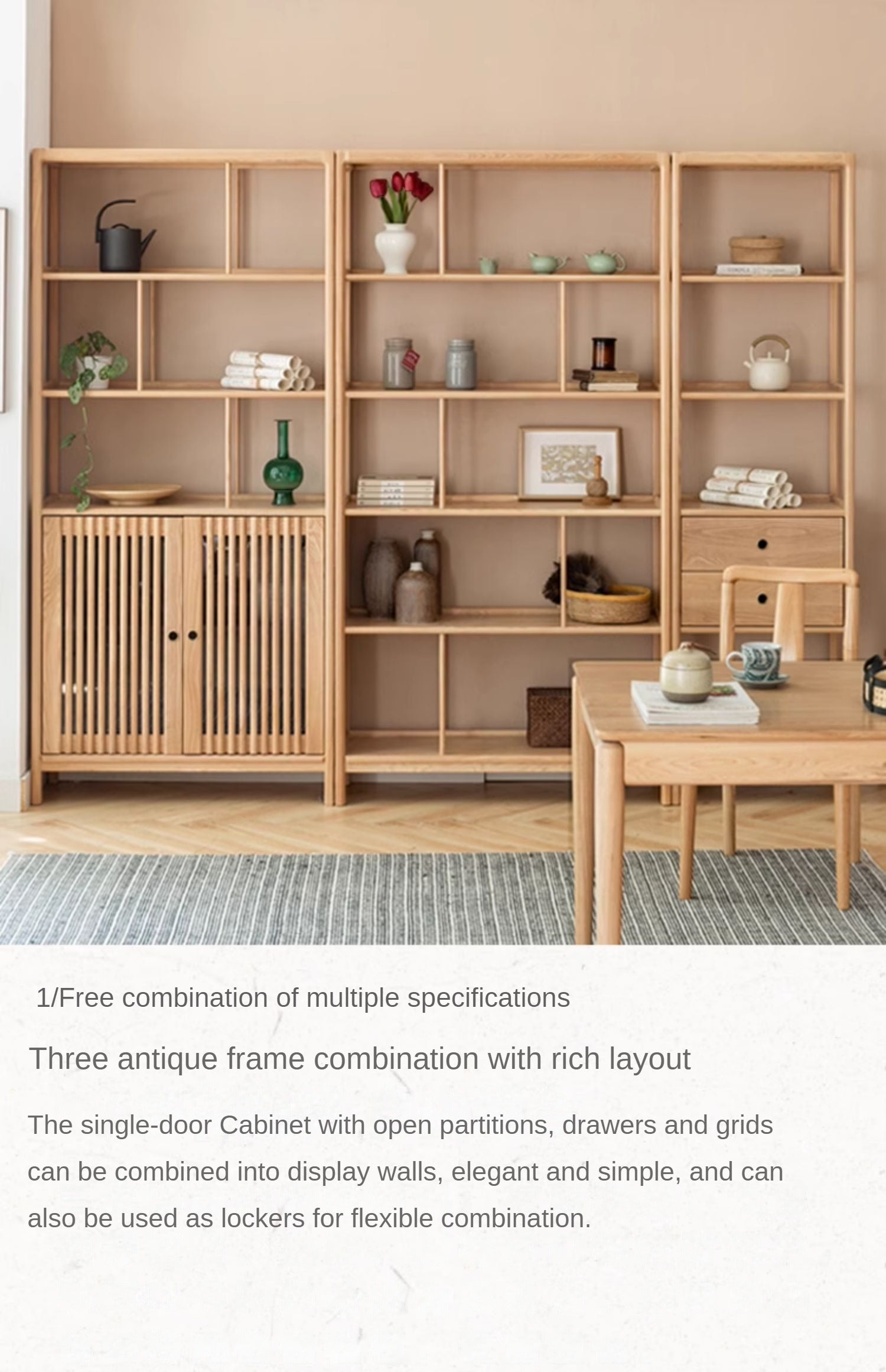 Ash Solid Wood Bookshelf Combined Bookcase Display Cabinet Wall Shelf
