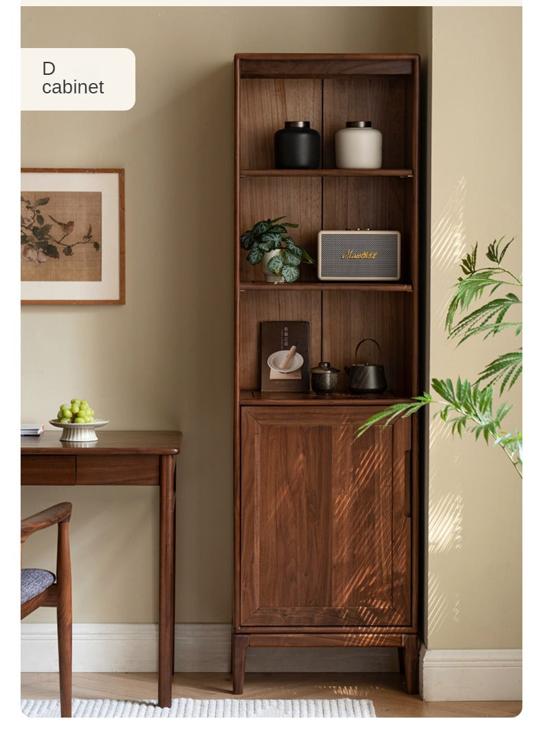 Black Walnut, Ash Solid Wood Combination Dust-Proof Glass Door Bookshelf