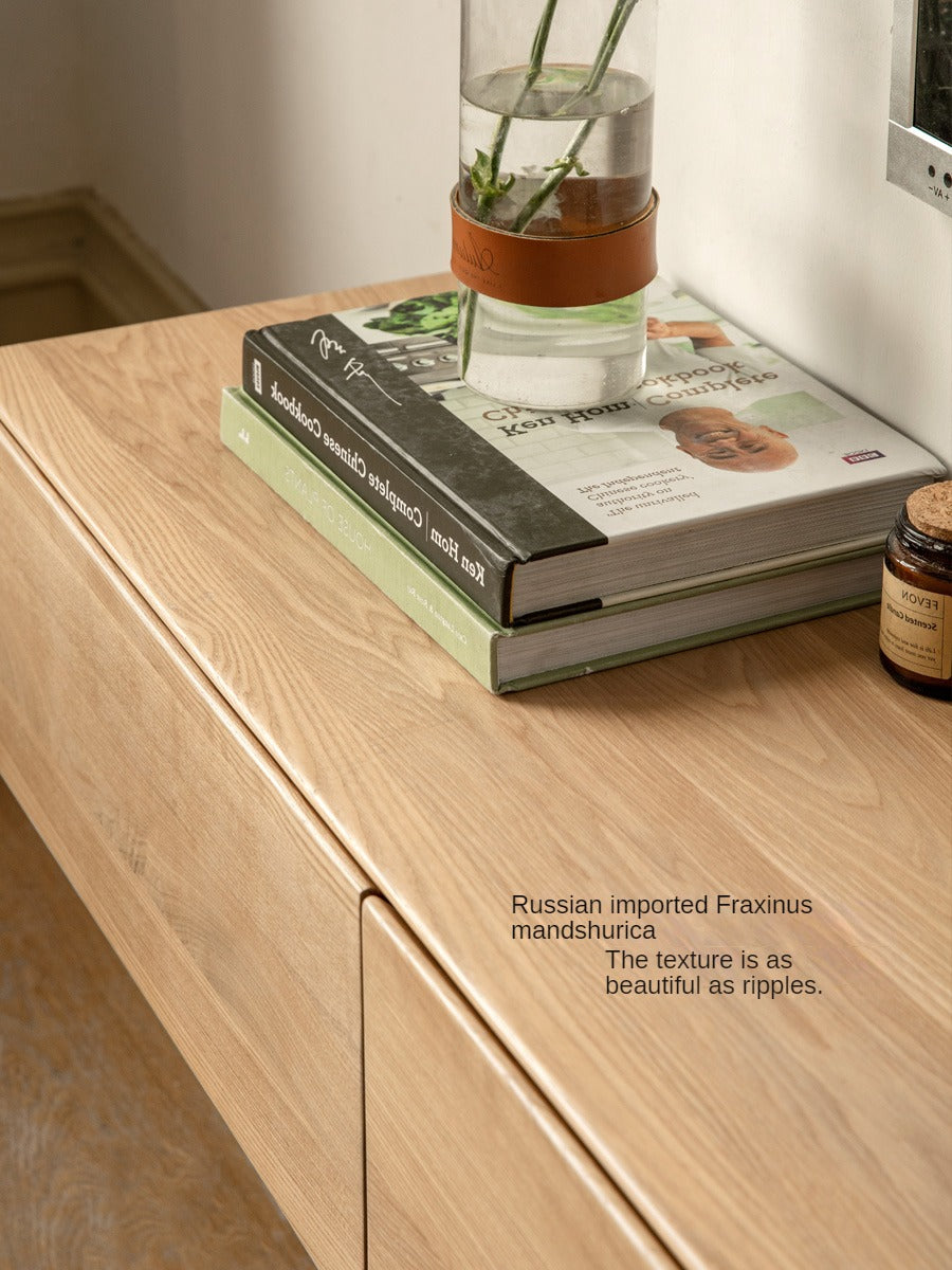 Oak Solid Wood TV Cabinet Hanging LED Lights.