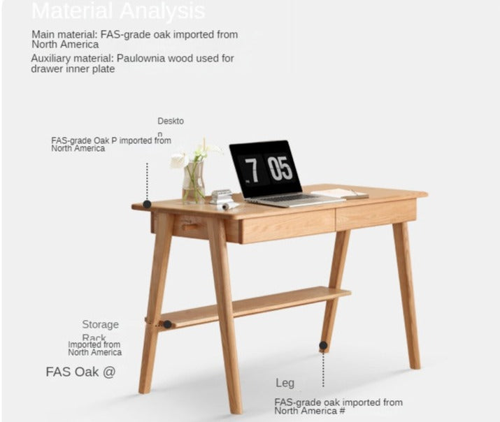 Oak Solid Wood Office Desk Bottom Divider