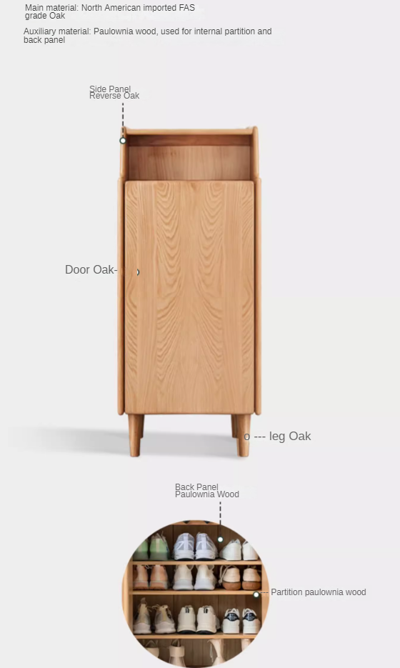 Oak Solid Wood Narrow Style With Doorshoe Cabinet