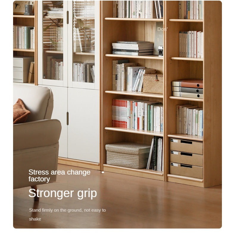 European Beech, Oak Solid Wood Floor-Standing Bookshelf with Glass Door Display