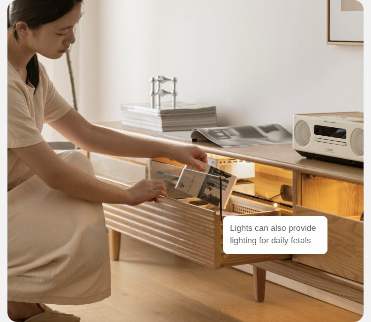 Ash Solid Wood Floor Modern Rock Board TV Cabinet.