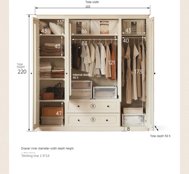 Oak Solid Wood American Style Wardrobe.