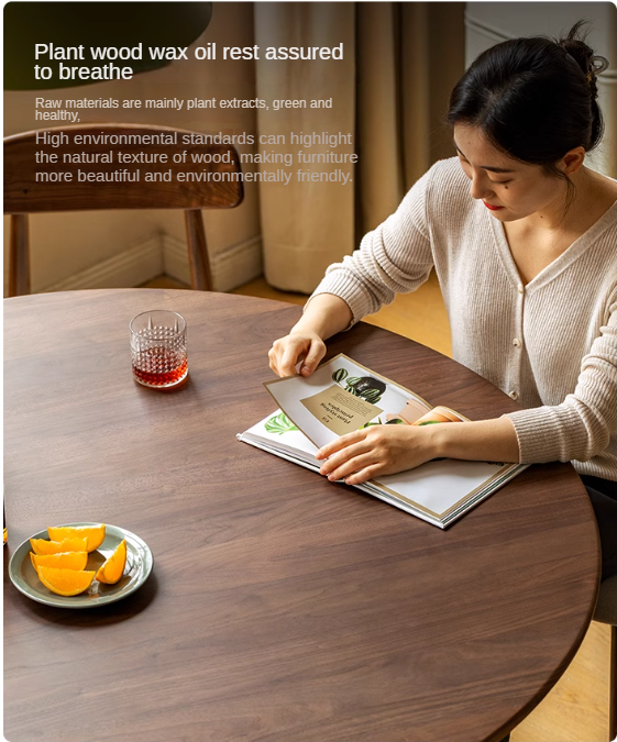 Black Walnut Solid Wood Retro Round Dining Table