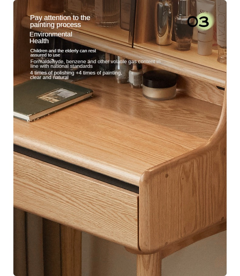 Oak, Ash Solid Wood Vanity Table with Shelf.