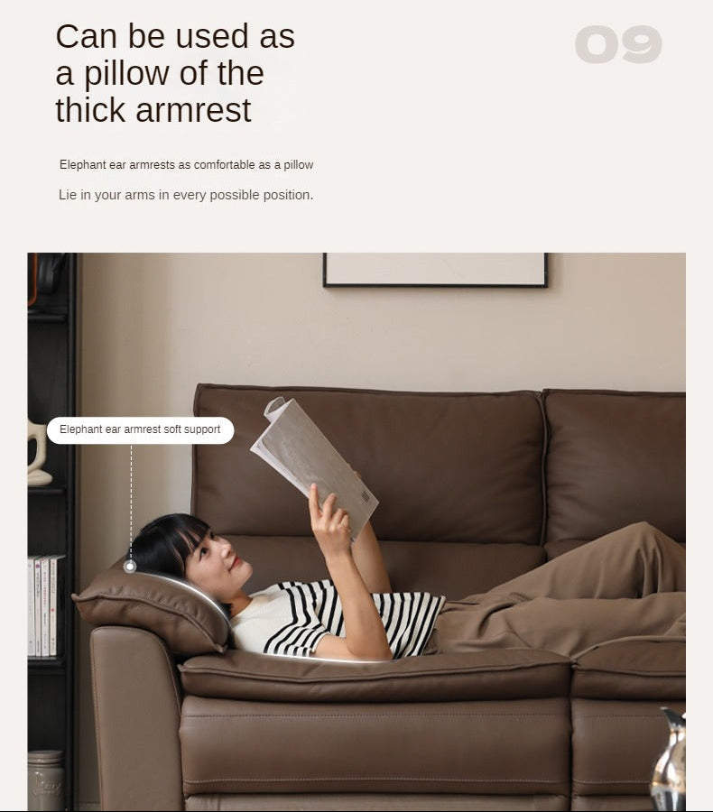 Genuine leather zero-wall electric reclining sofa adjustable headrest, deep cushioned seats