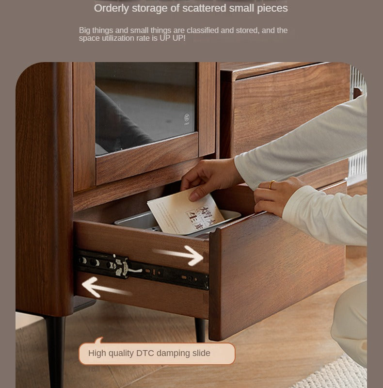 Black Walnut Solid Wood Rock Side Cabinet.