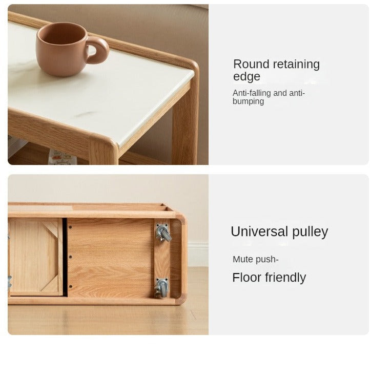 Solid Wood Rock Plate Side Table Movable