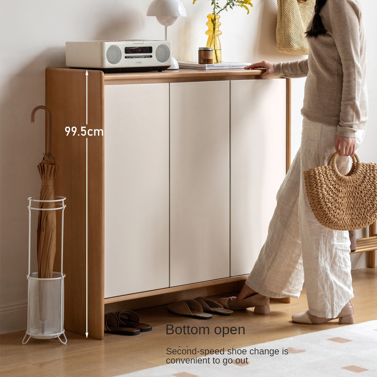 Solid Rubber Wood, Poplar Solid Wood Shoe Cabinet