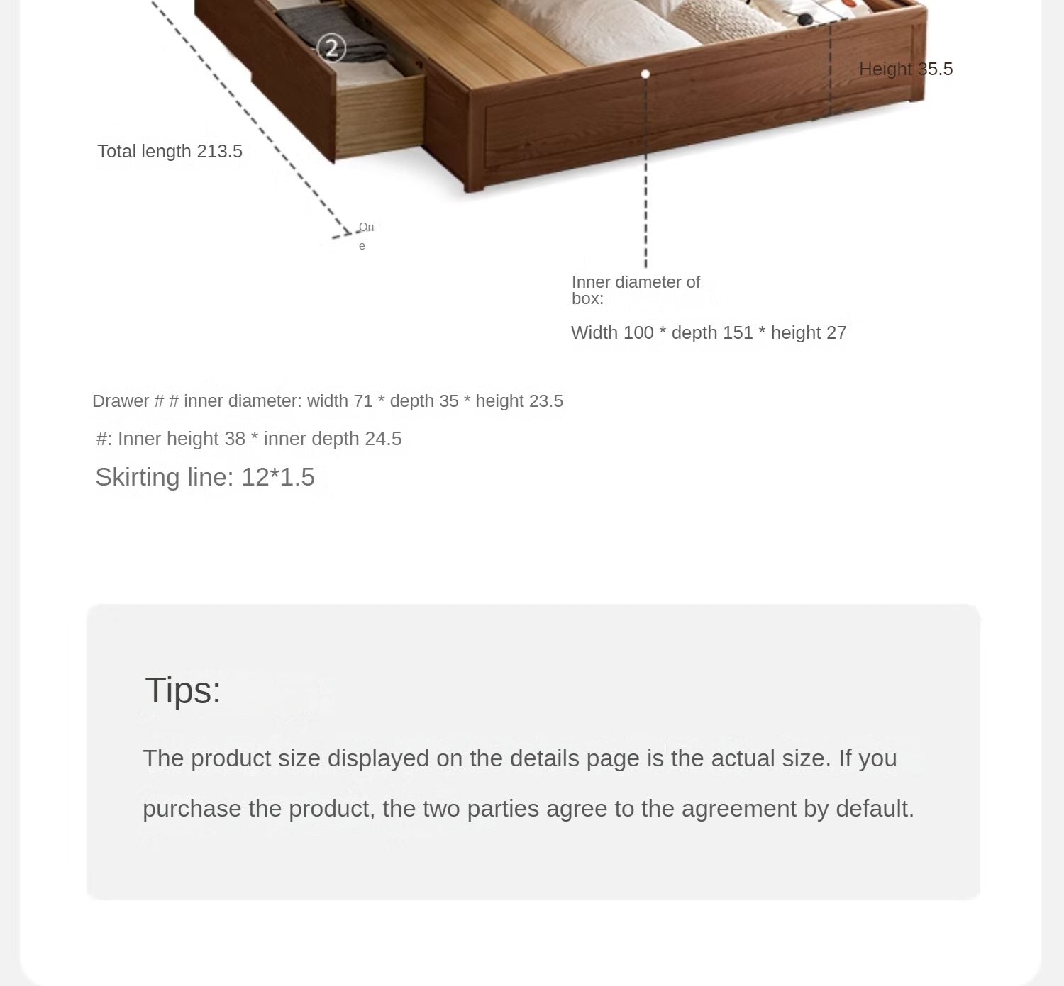 Oak, Rubberwood Solid Wood, Multifunctional Storage Box Bed