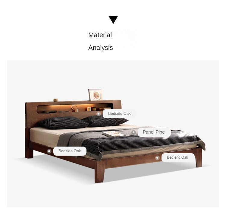 Oak solid wood bed with light walnut-color