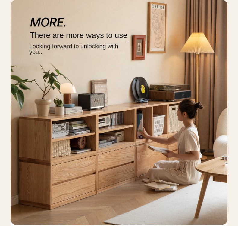 Oak, Ash Solid Wood TV Cabinet Modern Free Combination Storage Bookcases