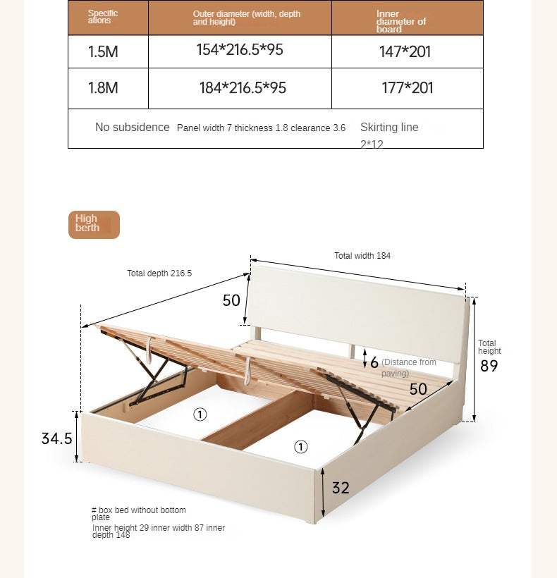 Rubber Wood,Poplar Solid Wood Box Bed, Cream Storage Bed