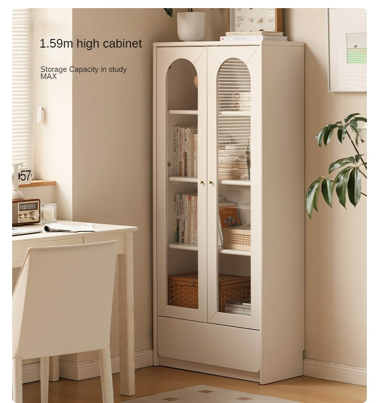 Rubberwood, Ash Solid Wood Bookcase With Door Bookshelf French Cream Style