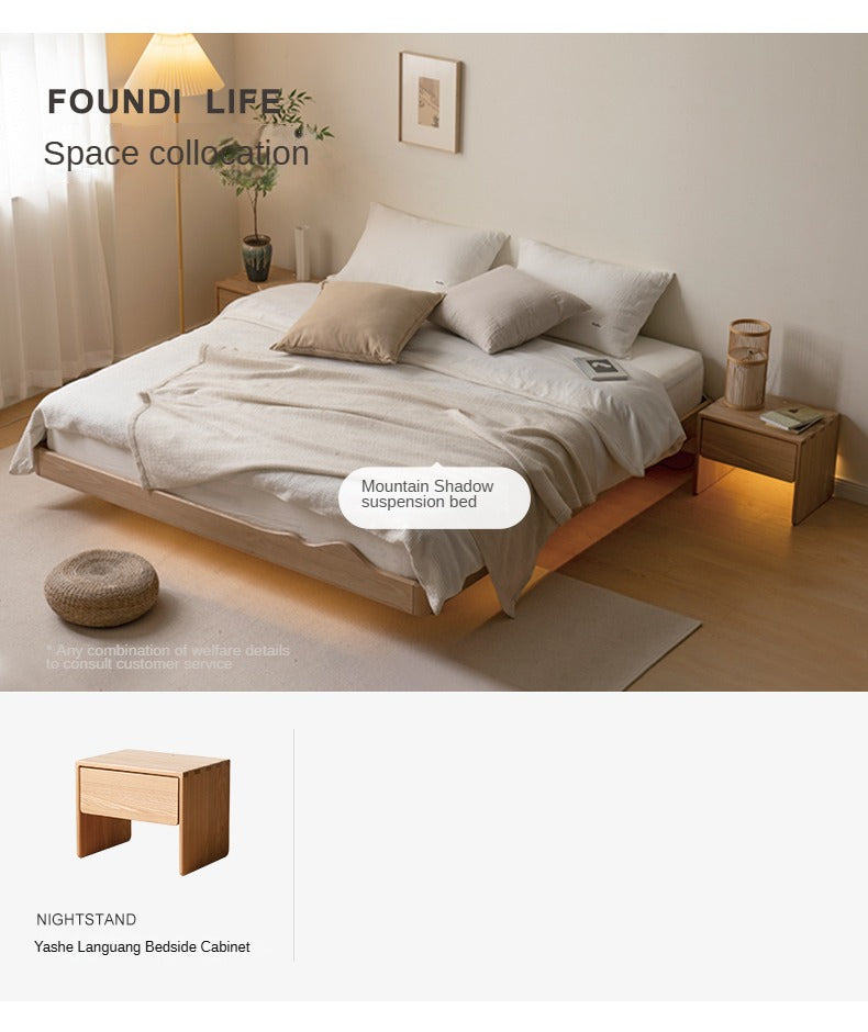 Ash Solid Wood Suspended Platform Bed, Headboard-Free Bed