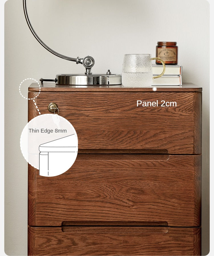 Oak Solid Wood Nightstand with Lock.