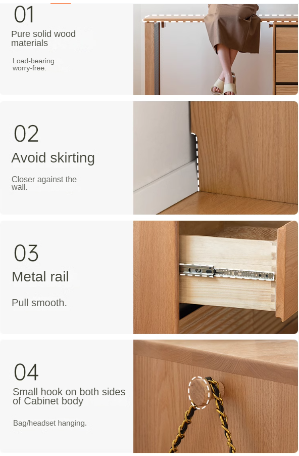 Oak, Ash Solid Wood Modern Telescopic Dressing Table.