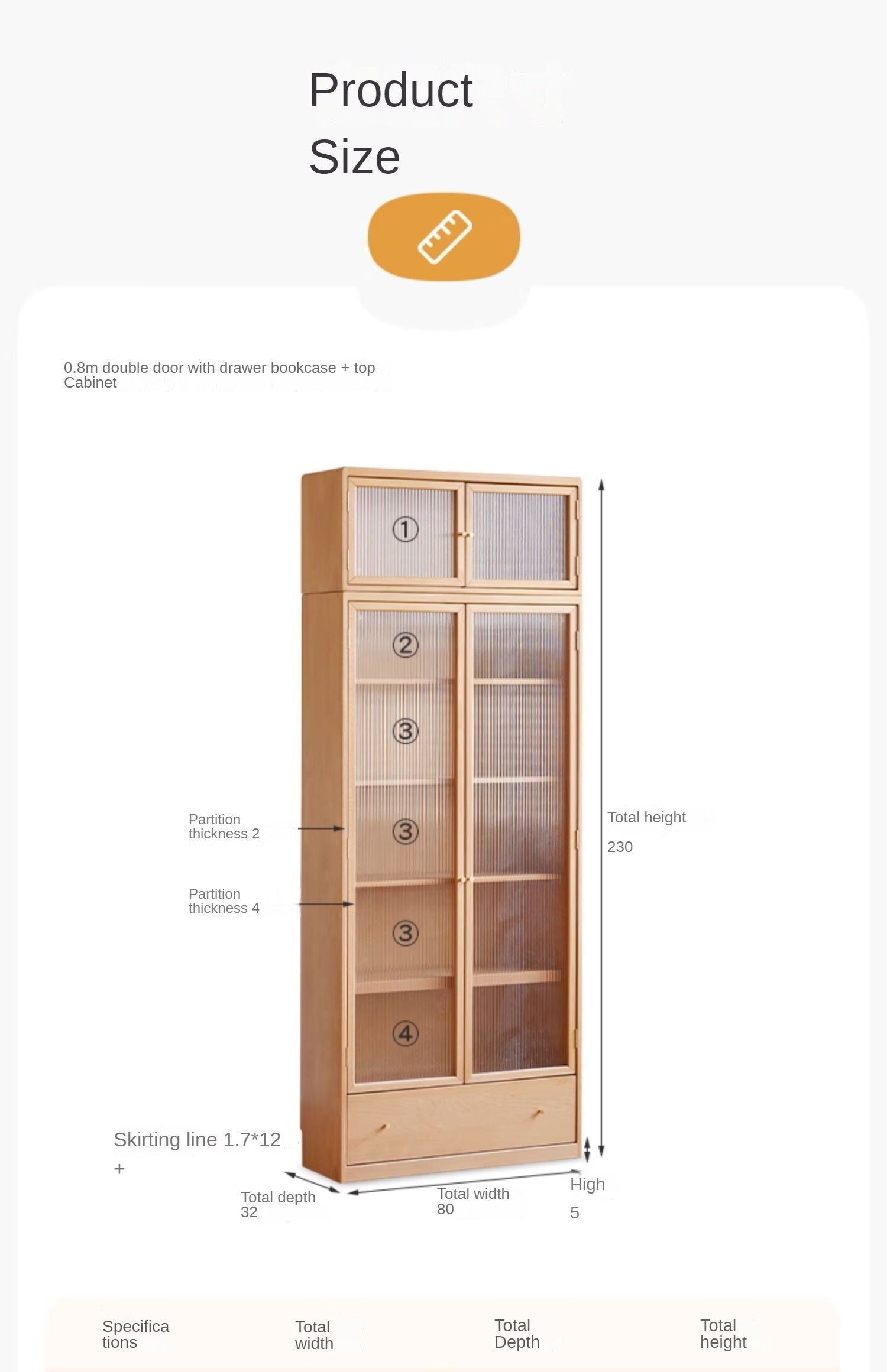 Beech European Solid Wood Bookshelf, Glass Door Storage Display Cabinet