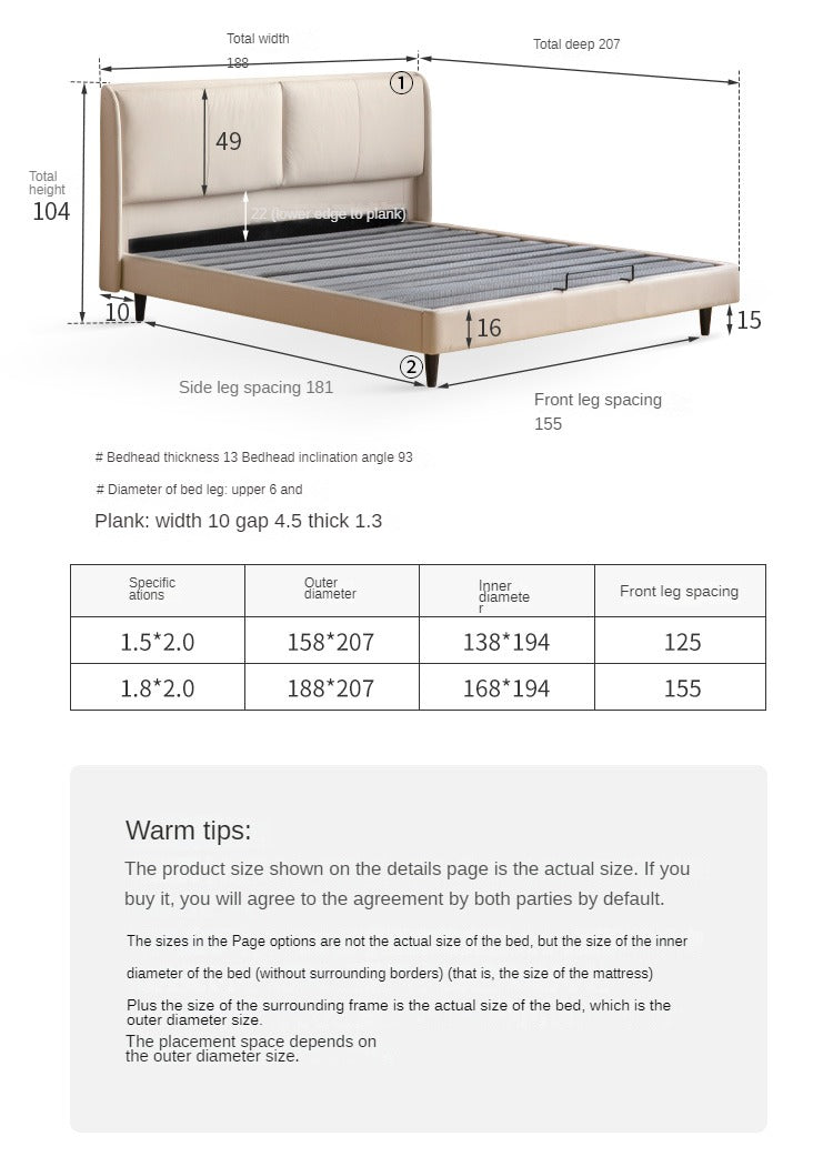Leather Bed Cream Style First Layer of Yellow Cowhide Bed