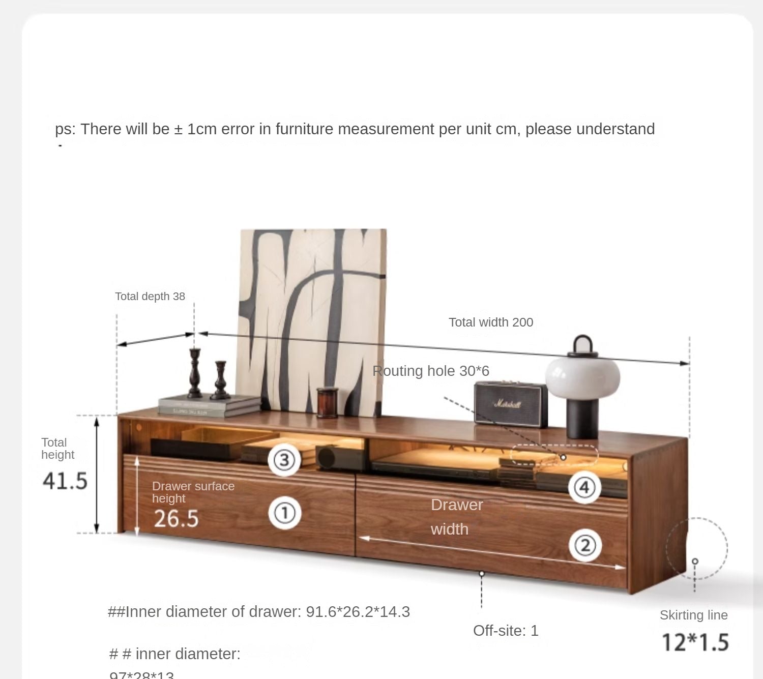 Black Walnut, Oak Solid Wood TV Cabinet LED Light Floor Cabinet.