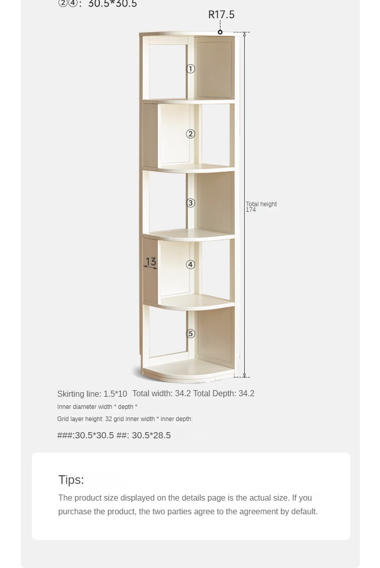 Poplar Solid Wood Corner Bookshelf, Floor-standing Storage Rack Cream Style