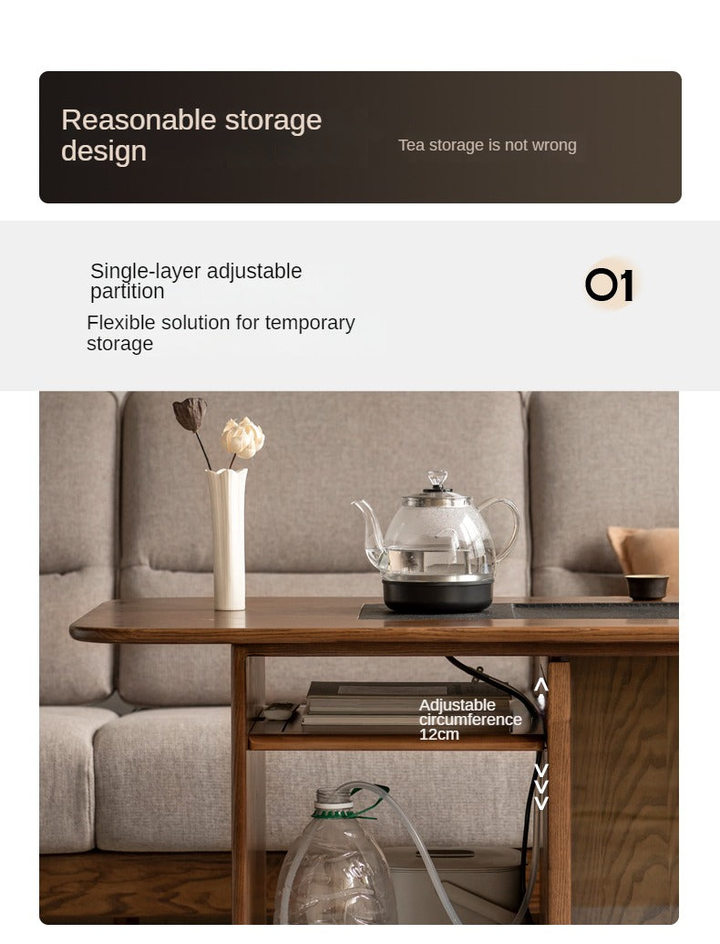 Ash Solid Wood Mobile Tea Brewing Integrated Tea Table