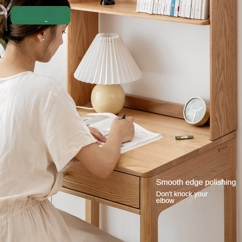 Oak solid wood desk bookshelf"