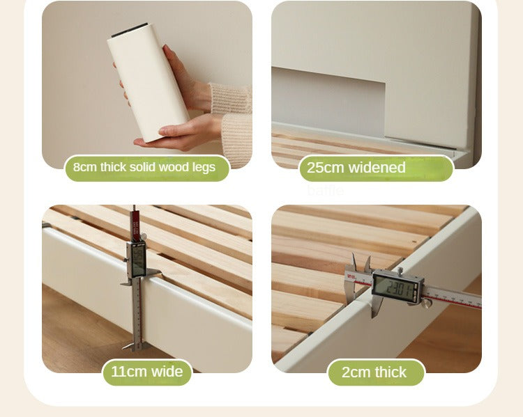 Poplar, Rubberwood Solid Wood Bed Modern Simple Cream Style