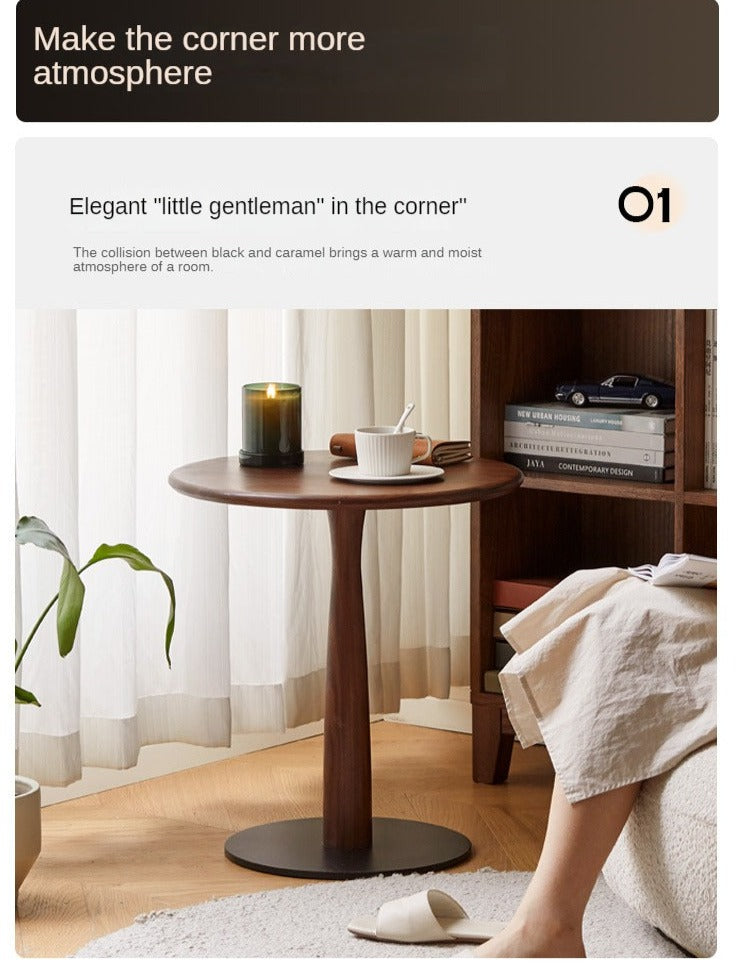 Black Walnut, Oak, Beech Solid Wood Round Side Table