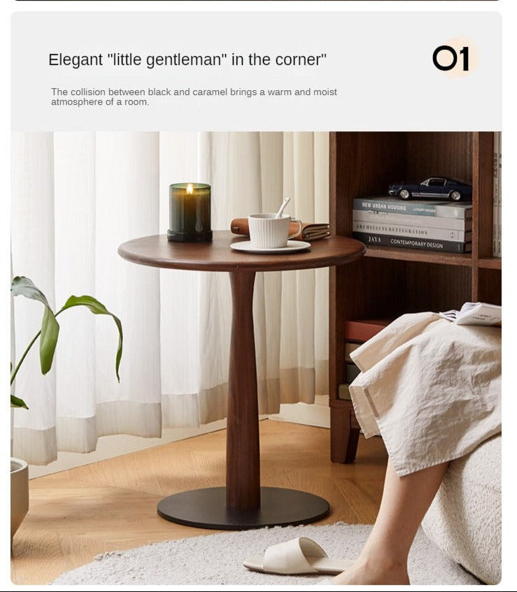 Black Walnut, Oak Solid Wood Round Side Table