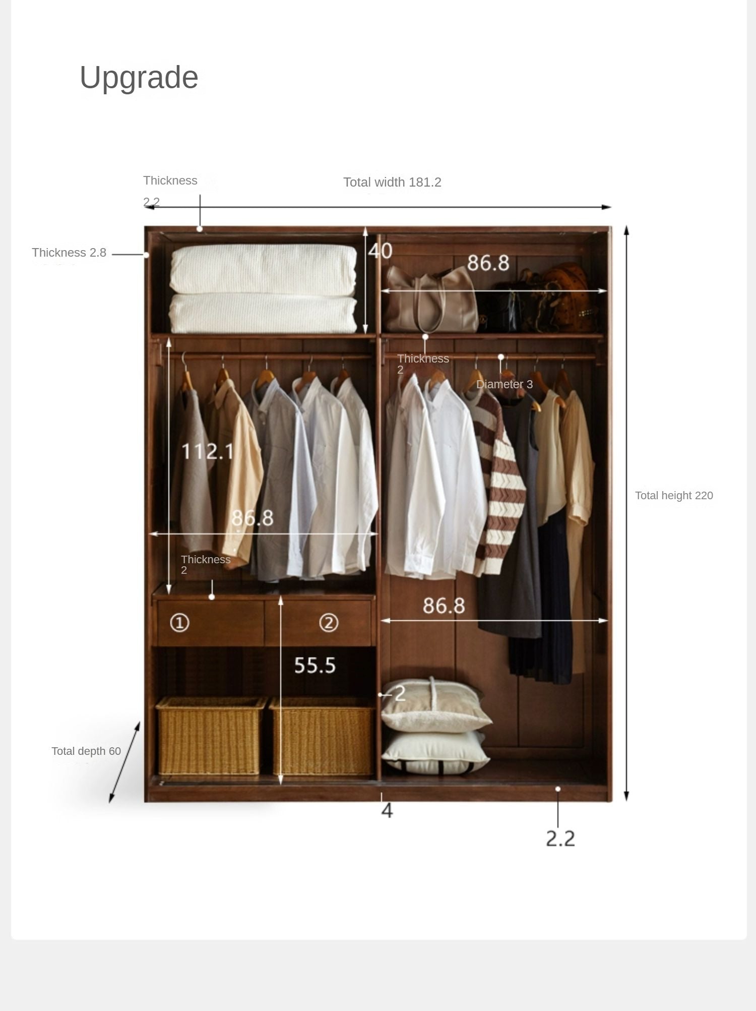 Black Walnut solid wood sliding door wardrobe"