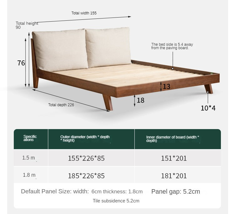 Oak Solid Wood with Fabric Upholstery Bed