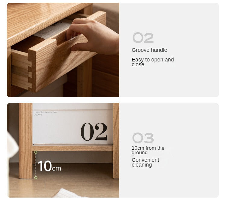 Oak, Beech Solid Wood, Solid RubberWood Nightstand.