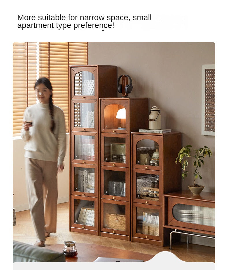 Poplar Solid Wood French Retro Glass Flip Door Bookcase