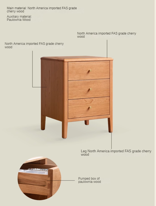 Cherry Solid Wood Floor Three Drawer Nightstand