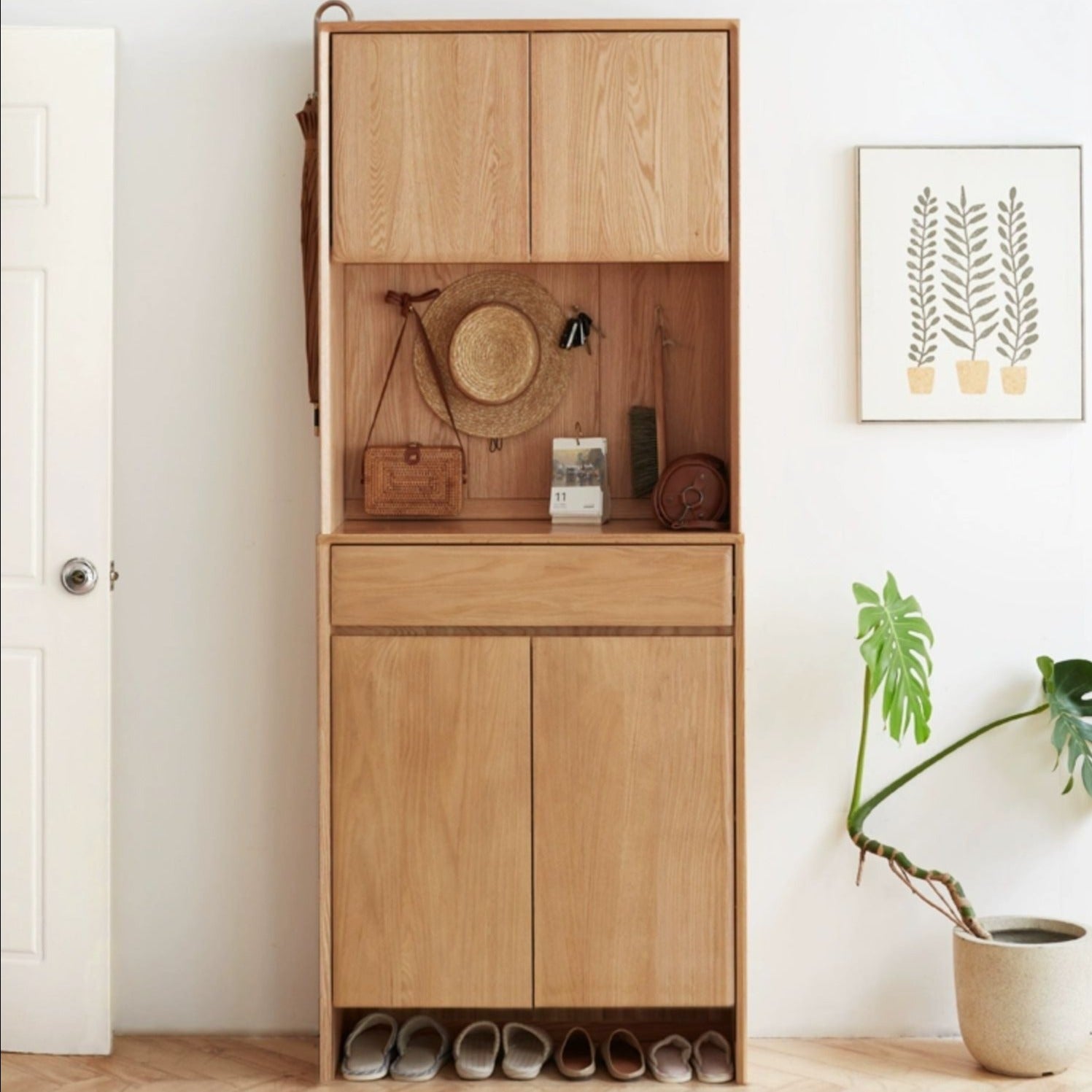 Oak Solid Wood Entrance Hall Cabinet Shoe Cabinet Integrated