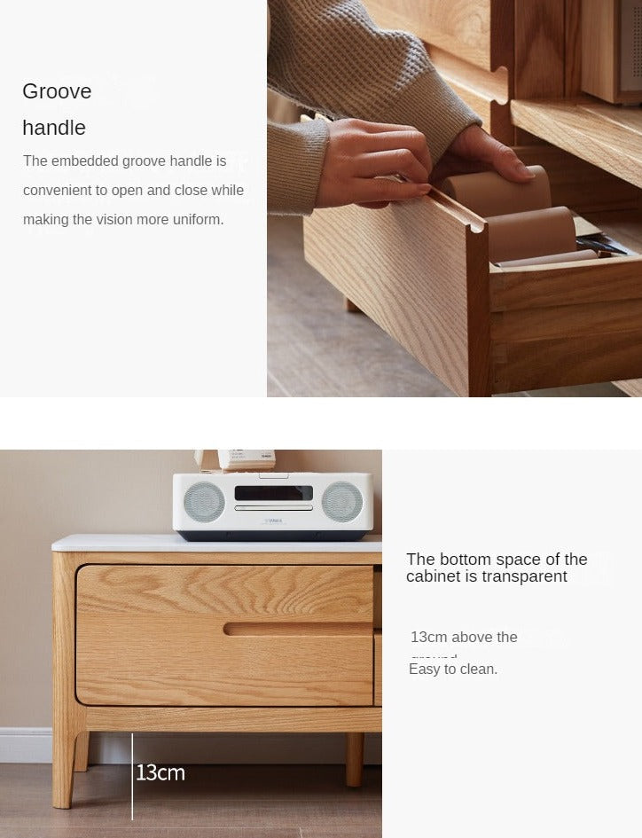 Solid Rubberwood, Oak Solid Wood TV Stand Slate Top.