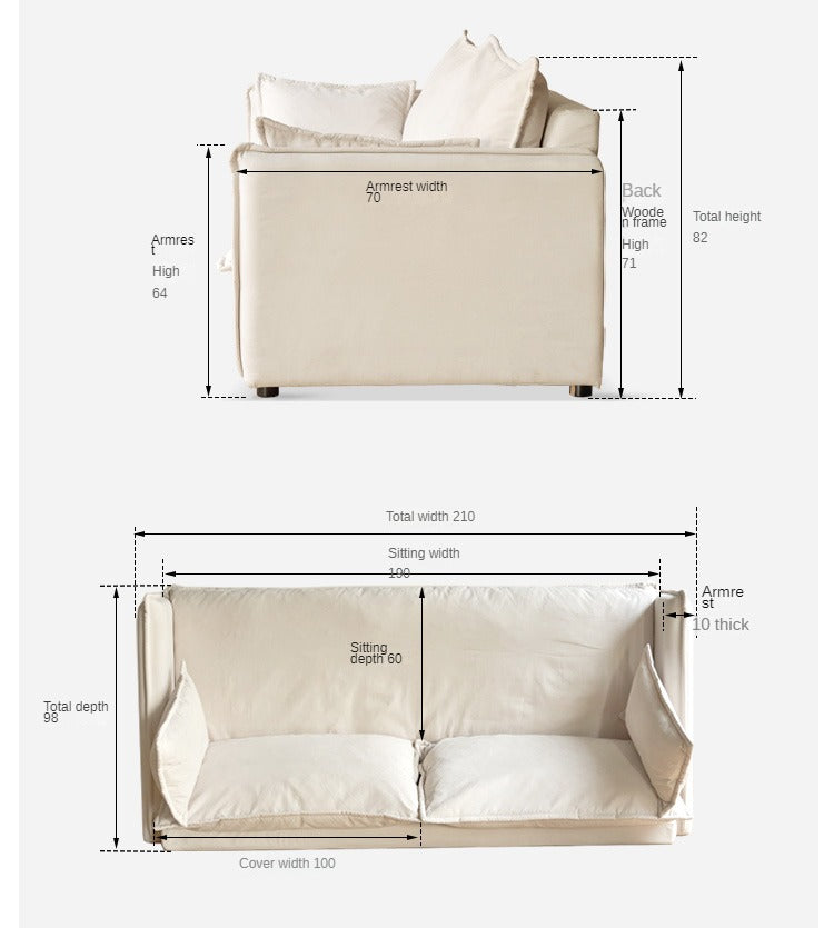 Down Fabric Sofa Cream Style.