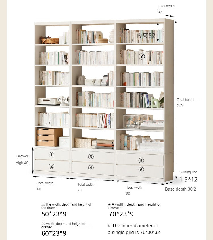 Poplar, Rubber Solid Wood Bookshelf Wall-To-Ceiling Shelf White Cream Style