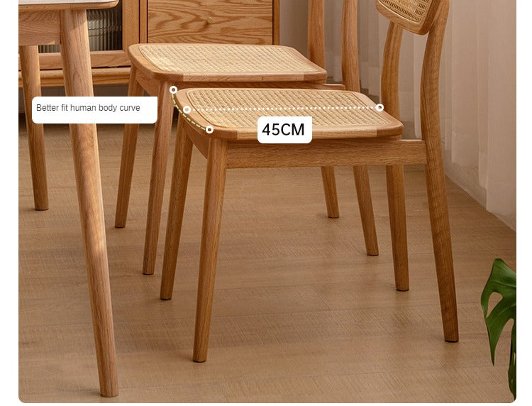 Set 4 pcs Oak Solid Wood Rattan - Dining Chair