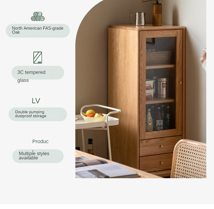 Oak, Beech Solid Wood Nordic Side Cabinet.