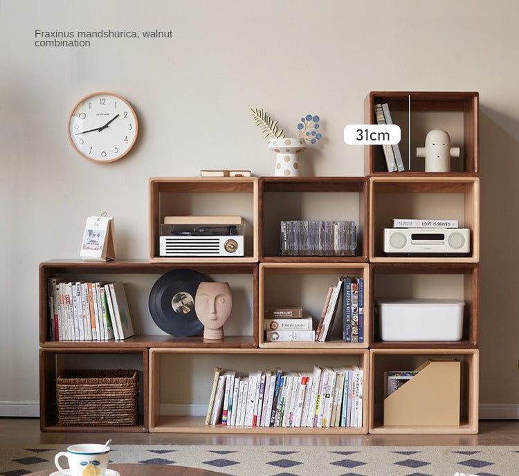 Black Walnut, Oak Solid Wood Small Combination Bookcase.