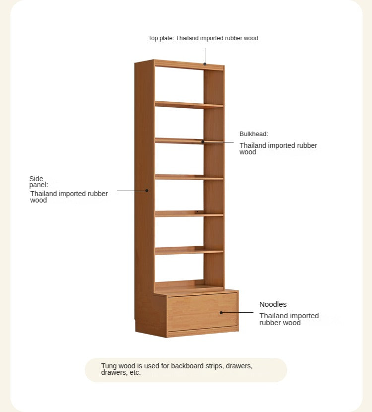 Rubber pure solid wood bookshelf floor-standing cabinet.