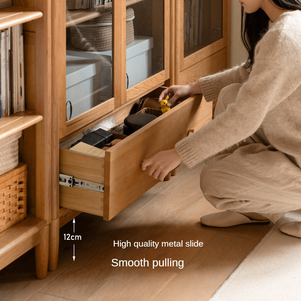 Cherry Solid Wood Freely Combinable Bookshelf with Retro Style Finish