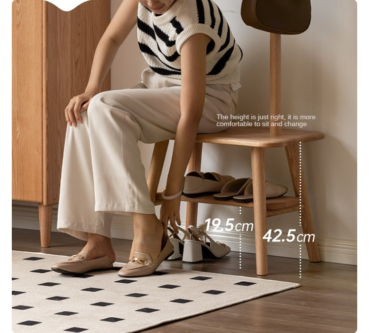 Oak Solid Wood Shoe Stool With Hanger