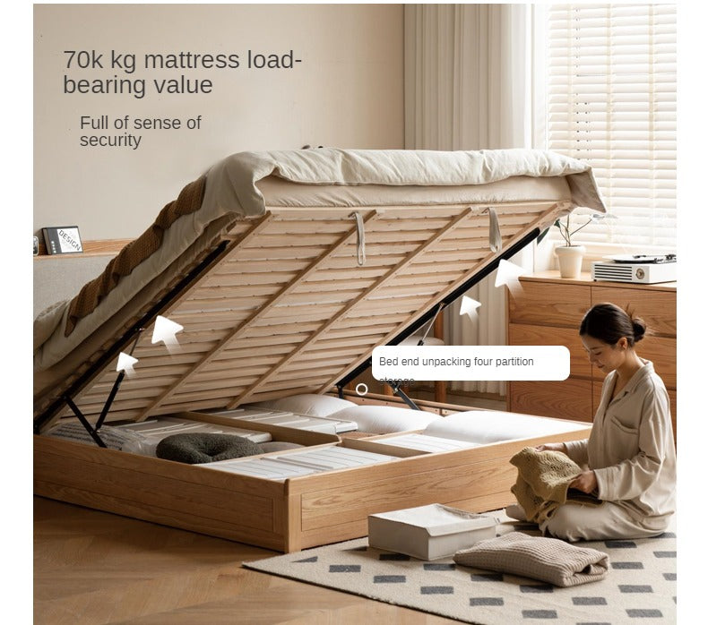 Oak Solid Wood Box Bed Storage Bed Technology Loth, Fabric