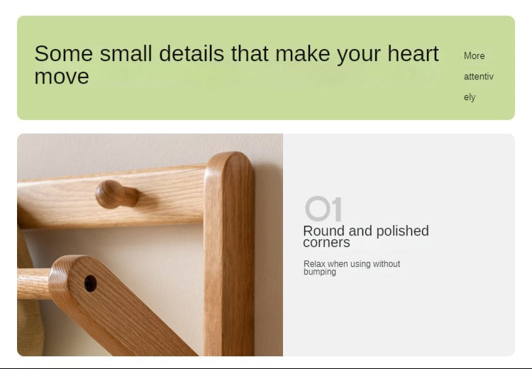 Oak, Birch Solid Wood Nordic Floor Storage Clothes Rack<